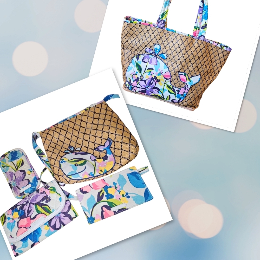 Floral Tan Tote Bag Set